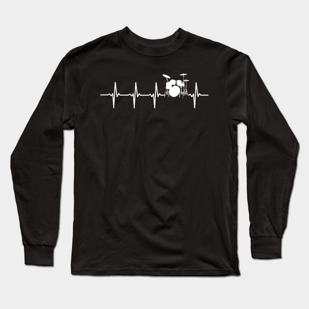 Drummer Heartbeat Gift For Drummers & Percussionists Long Sleeve T-Shirt by OceanRadar